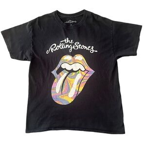 The Rolling Stones Multicolored Lips Black Medium Short Sleeve T-shirt